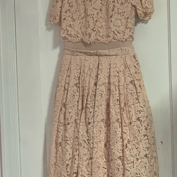 Maniju Blush Lace Midi Dress Size S Sheer Net Panel Formal Gown Back Zipper - Picture 14 of 14